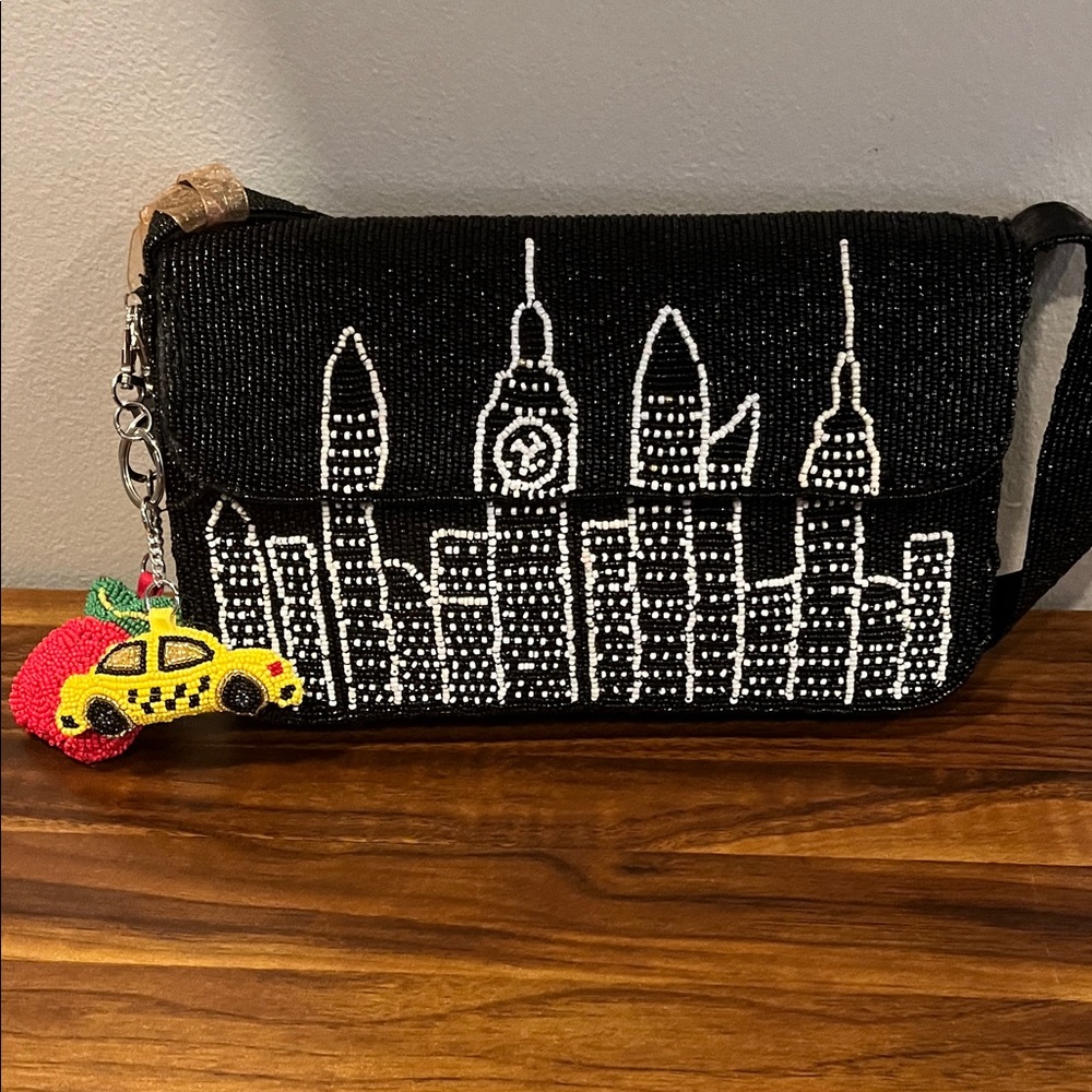 Black Beaded Cityscape Clutch